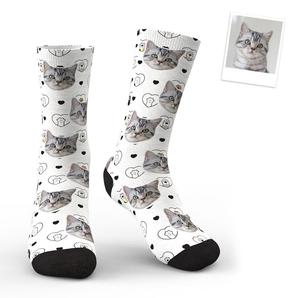 Aperçu 3d Chaussettes Personnalisées Pour Animaux De Compagnie Cadeau Pour Amoureux Des Chats Et Propriétaires De Chats - MaPhotocaleconFr