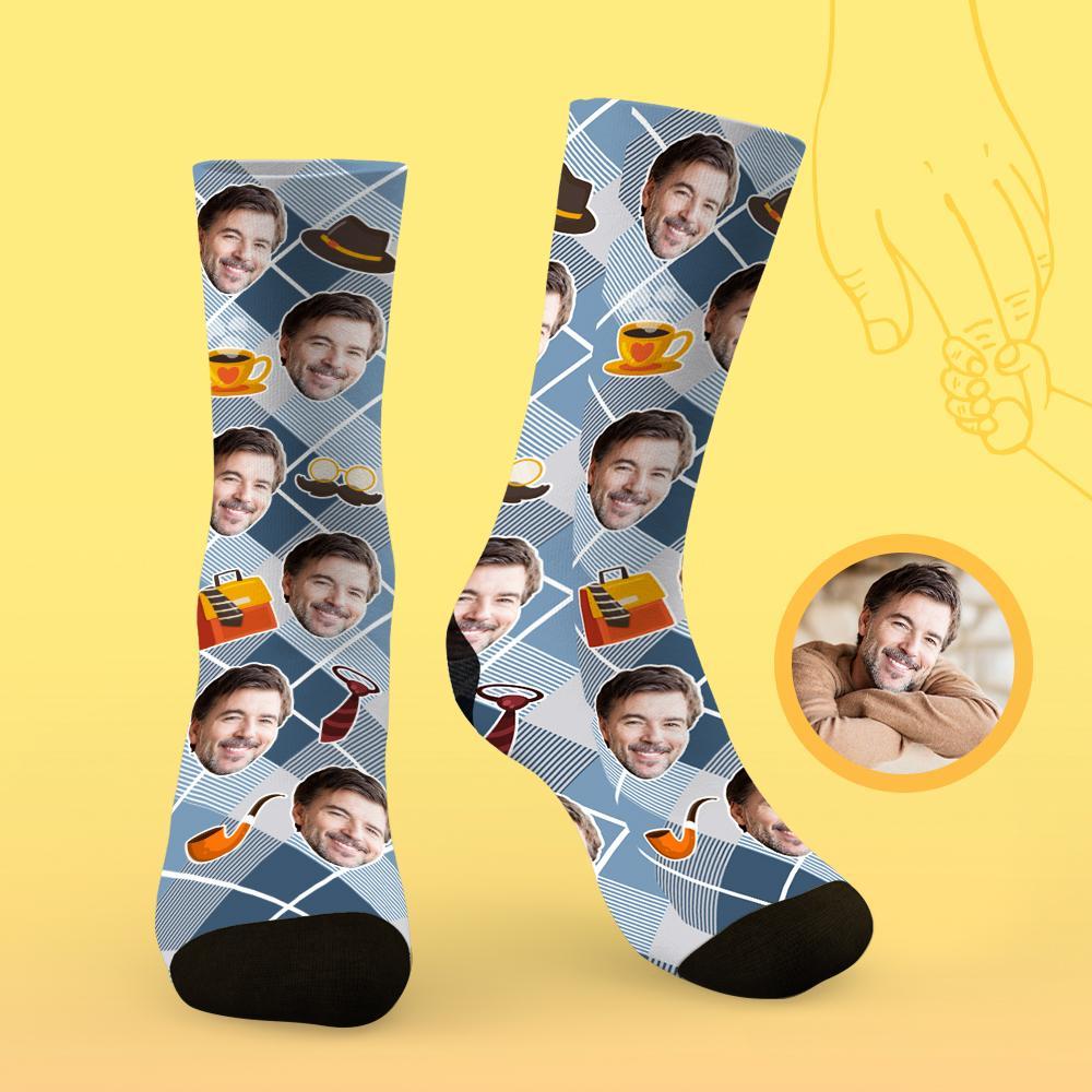 Visage Personnalisé Sur Les Chaussettes Chaussettes Photo Personnalisées Meilleure Idée De Cadeaux Pour Père - Papa D'affaires - MaPhotocaleconFr