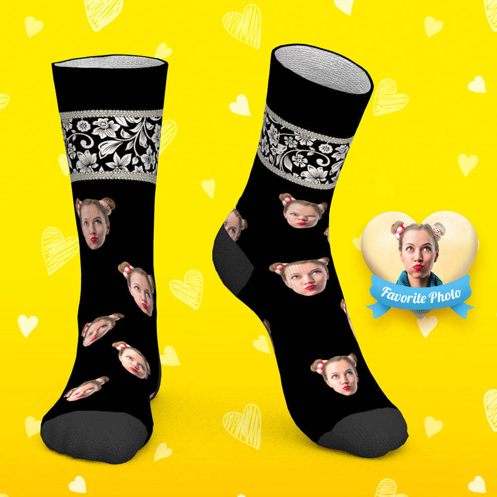 Chaussettes Personnalisées Chaussettes Photo Personnalisées Fleurs Blanches - MaPhotocaleconFr