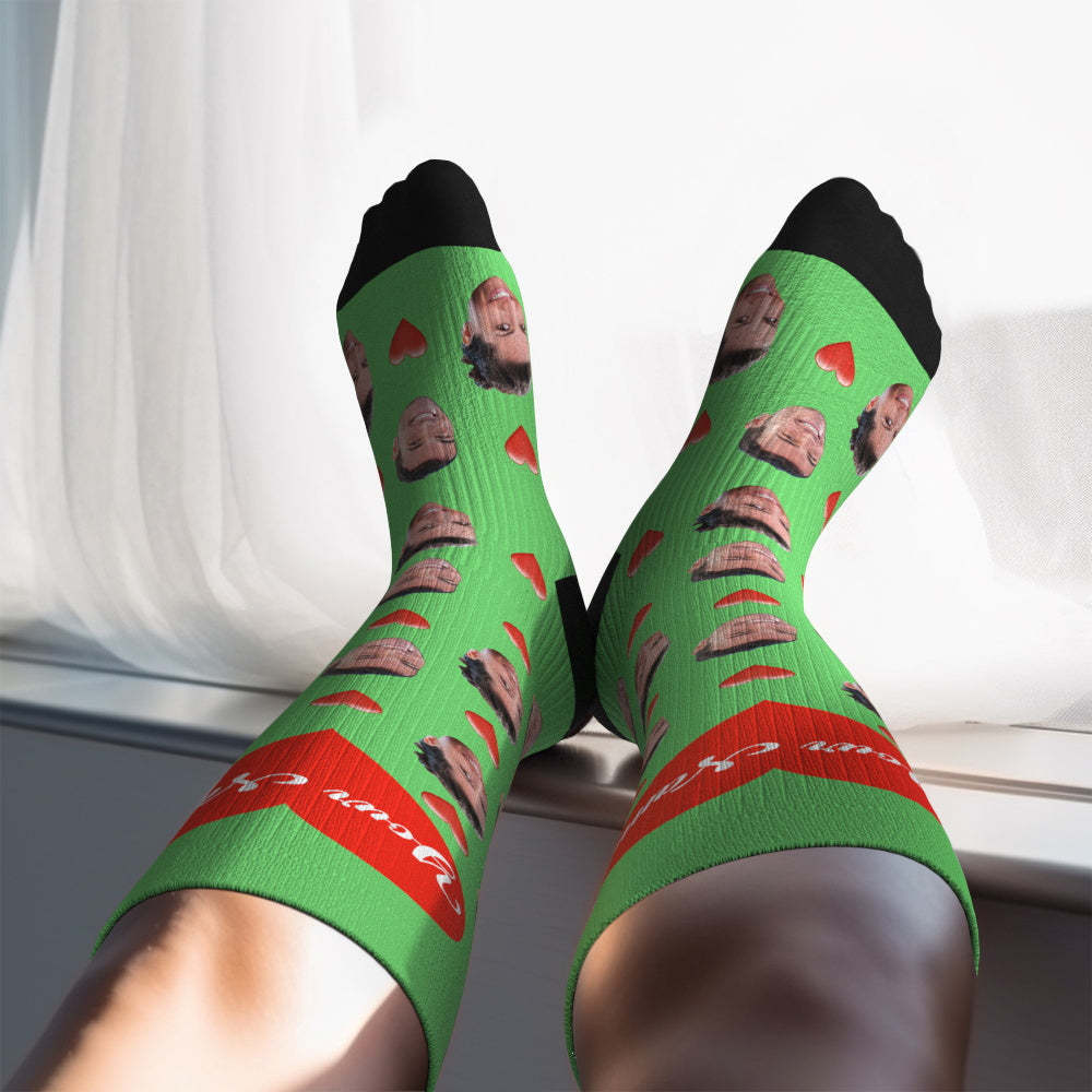 Mise À Niveau Pour La Fête Des Pères, Chaussettes De Compression Respirantes Et Personnalisées, Hauteur Des Genoux, Aperçu En Ligne, Ajouter Une Image Et Un Nom En Forme De Cœur - MaPhotocaleconFr