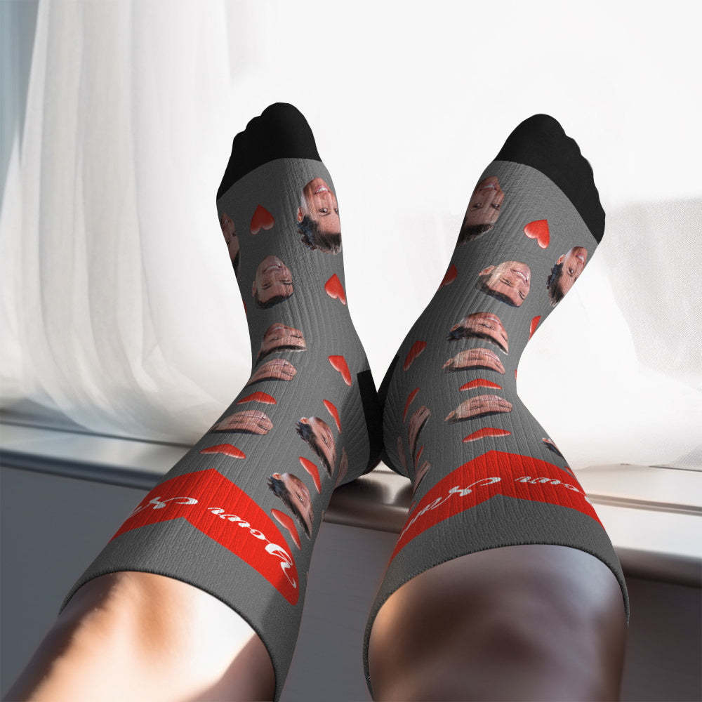 Mise À Niveau Pour La Fête Des Pères, Chaussettes De Compression Respirantes Et Personnalisées, Hauteur Des Genoux, Aperçu En Ligne, Ajouter Une Image Et Un Nom En Forme De Cœur - MaPhotocaleconFr