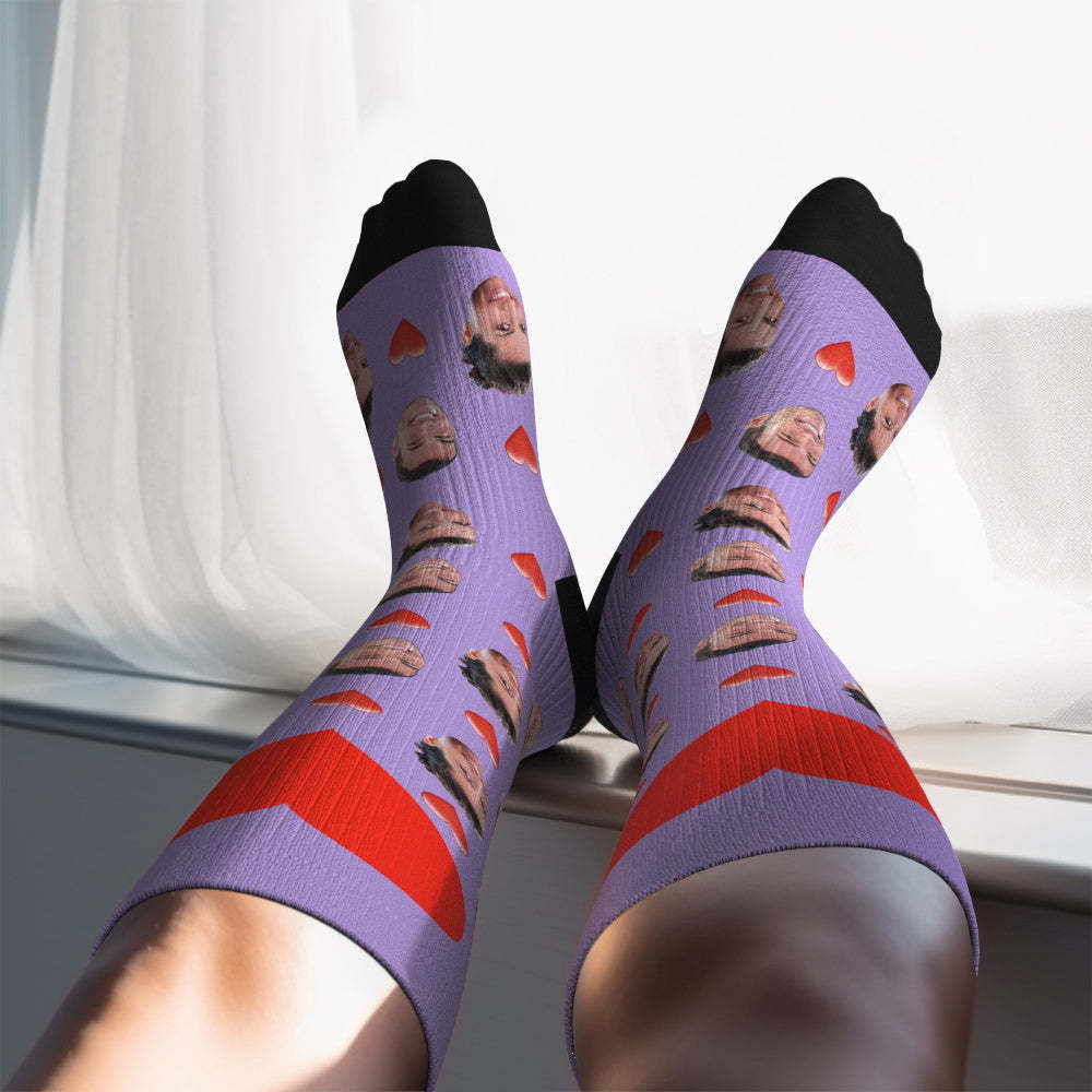 Mise À Niveau Pour La Fête Des Pères, Chaussettes De Compression Respirantes Et Personnalisées, Hauteur Des Genoux, Aperçu En Ligne, Ajouter Une Image Et Un Nom En Forme De Cœur - MaPhotocaleconFr