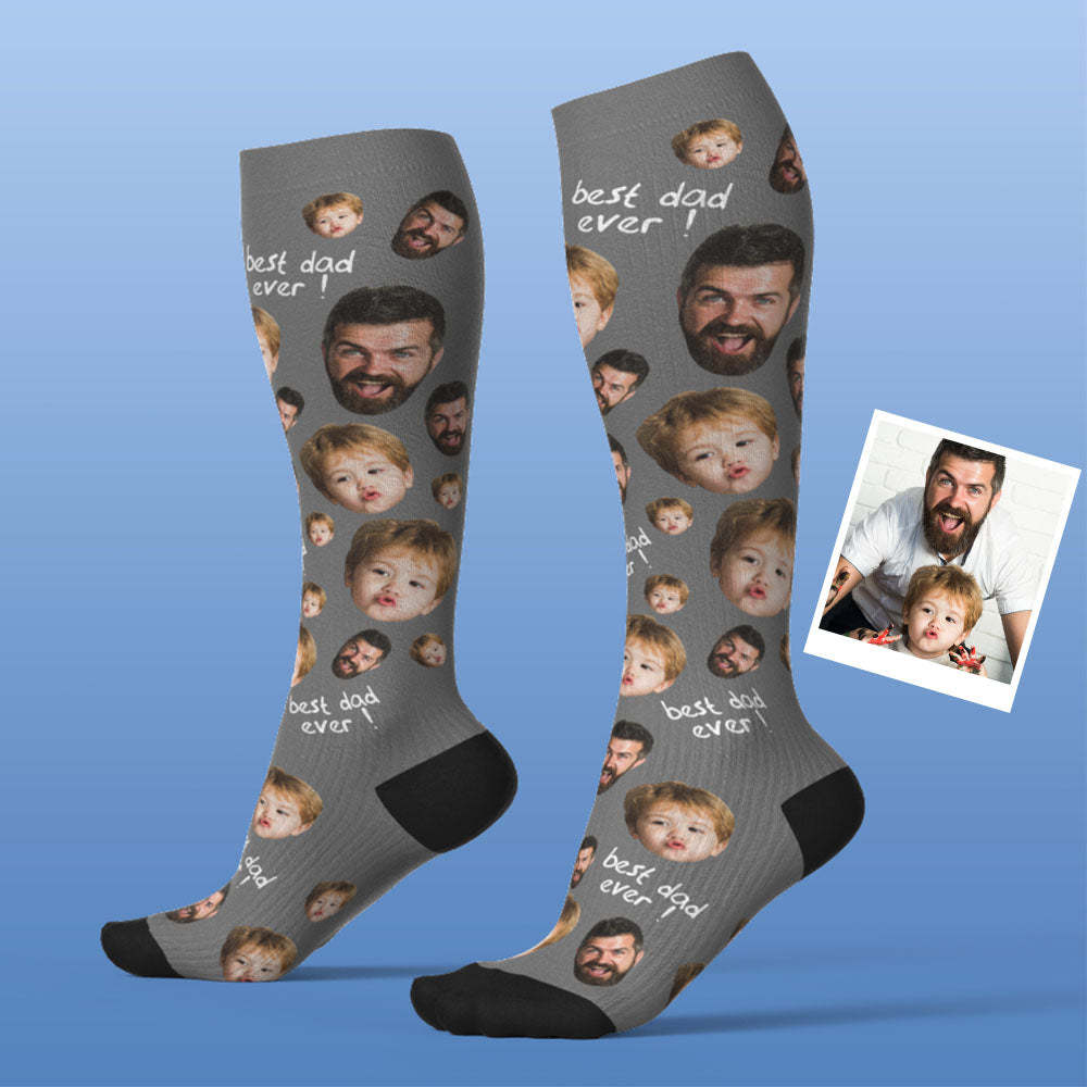 Mise À Niveau Pour La Fête Des Pères, Chaussettes De Compression Respirantes Et Personnalisées, Hauteur Des Genoux, Aperçu En Ligne, Ajouter Une Photo Et Un Nom, Love Dad - MaPhotocaleconFr