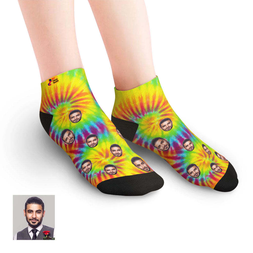 Chaussettes Basses Personnalisées Pour Le Visage À La Cheville Tie Dye - MaPhotocaleconFr