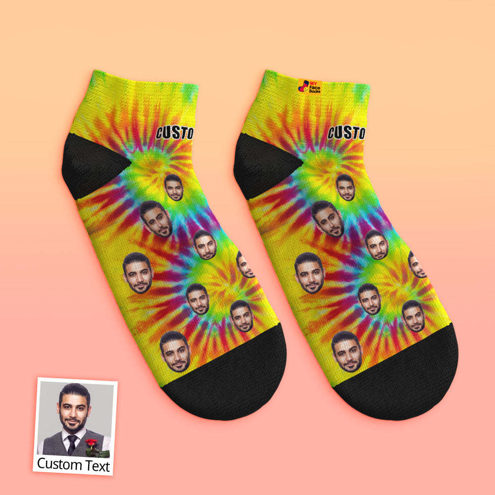 Chaussettes Basses Personnalisées Pour Le Visage À La Cheville Tie Dye - MaPhotocaleconFr