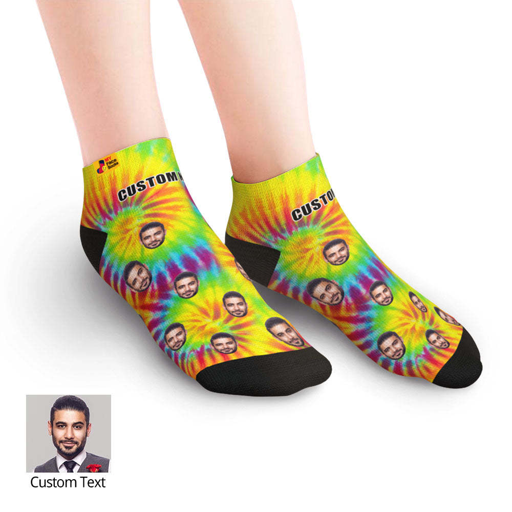 Chaussettes Basses Personnalisées Pour Le Visage À La Cheville Tie Dye - MaPhotocaleconFr