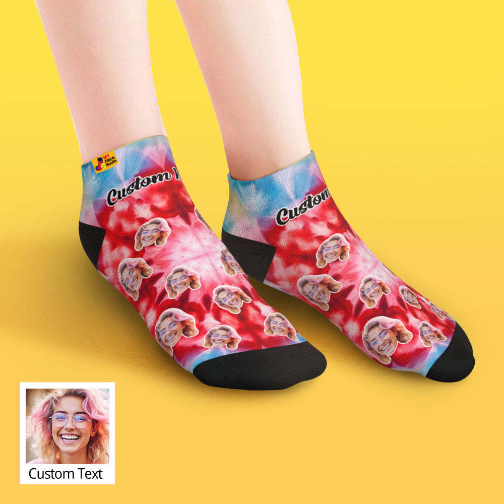 Chaussettes Basses Personnalisées Pour Le Visage À La Cheville, Teintes Sur Glace, Rose Et Bleu - MaPhotocaleconFr