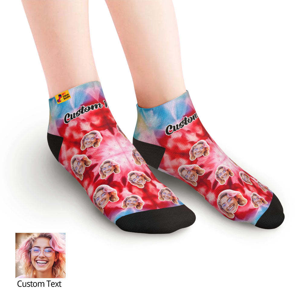Chaussettes Basses Personnalisées Pour Le Visage À La Cheville, Teintes Sur Glace, Rose Et Bleu - MaPhotocaleconFr