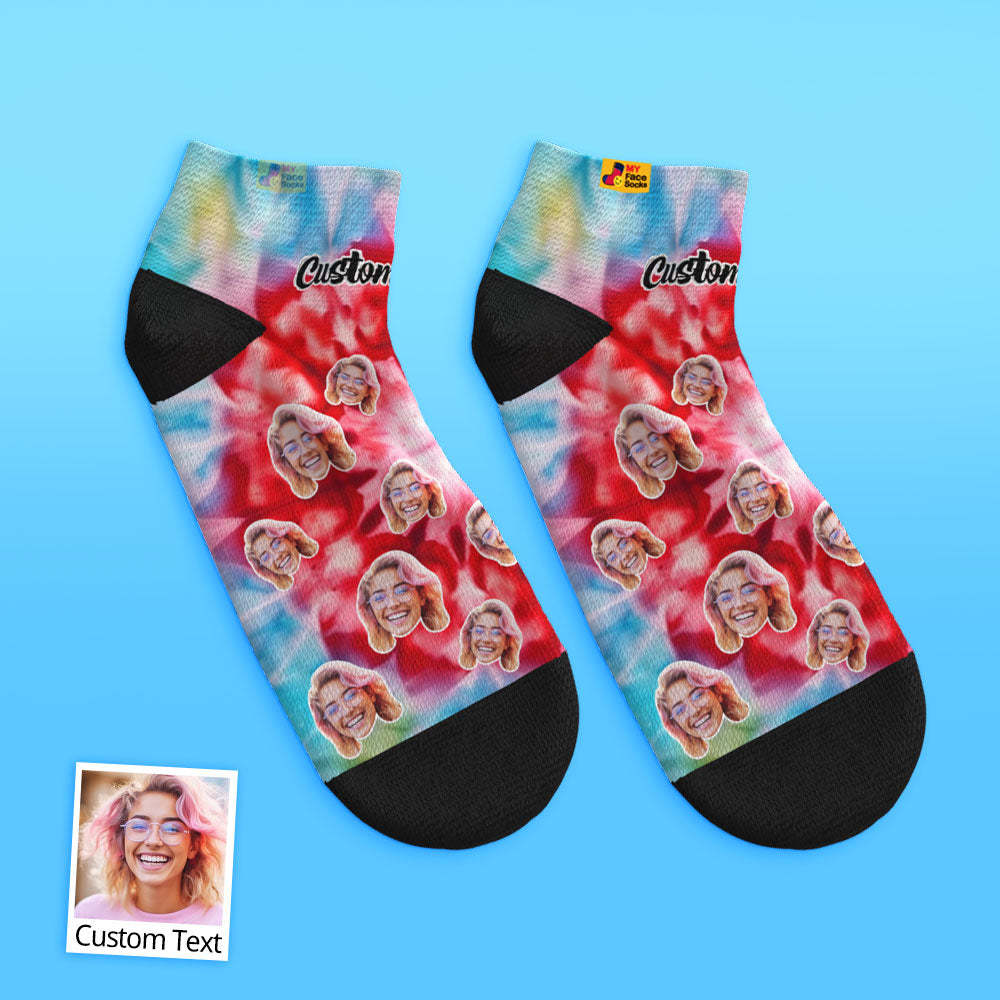 Chaussettes Basses Personnalisées Pour Le Visage À La Cheville, Teintes Sur Glace, Rose Et Bleu - MaPhotocaleconFr