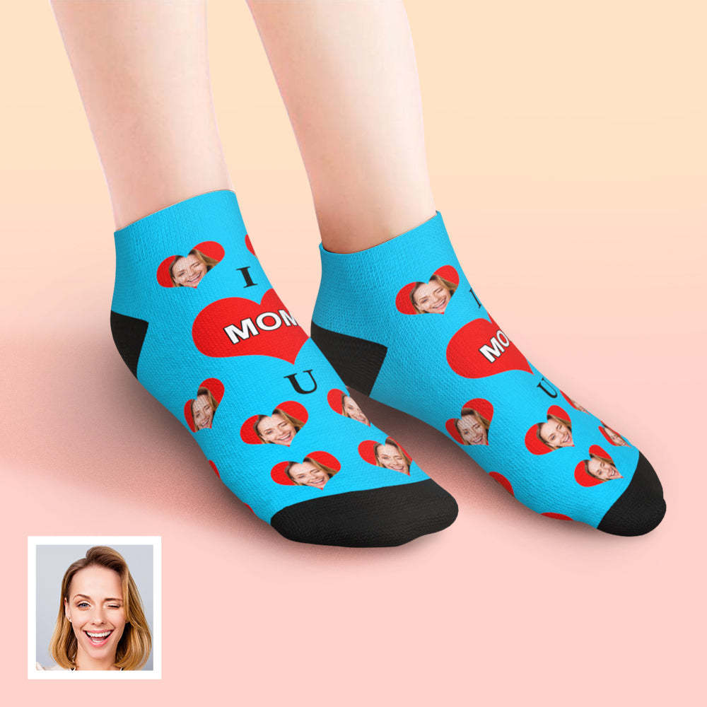 Custom Low Cut Ankle Face Socks I Love Mom - MaPhotocaleconFr