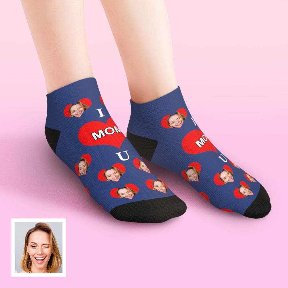 Custom Low Cut Ankle Face Socks I Love Mom - MaPhotocaleconFr