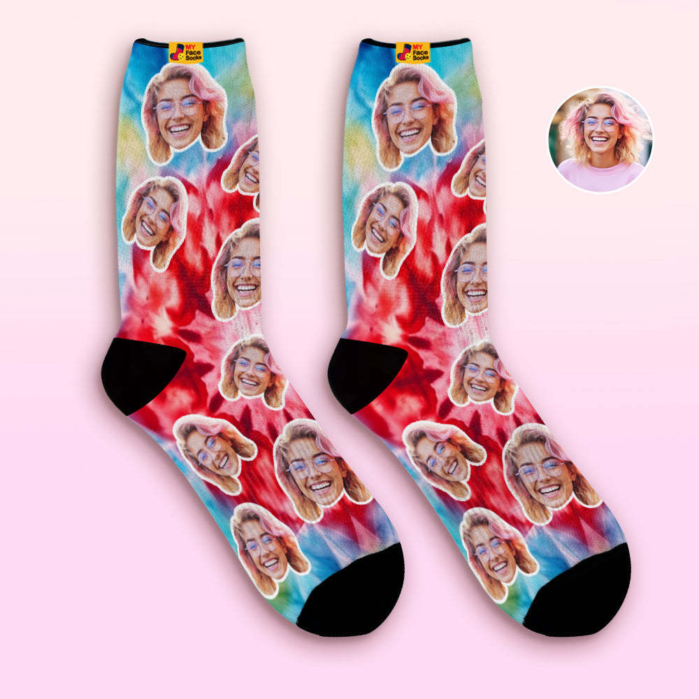Chaussettes Respirantes Pour Le Visage, Style Tie Dye Personnalisé, Chaussettes Souples Personnalisées, Cadeaux, Colorant Glacé - MaPhotocaleconFr