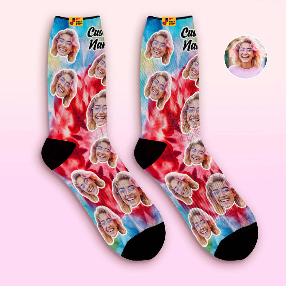 Chaussettes Respirantes Pour Le Visage, Style Tie Dye Personnalisé, Chaussettes Souples Personnalisées, Cadeaux, Colorant Glacé - MaPhotocaleconFr