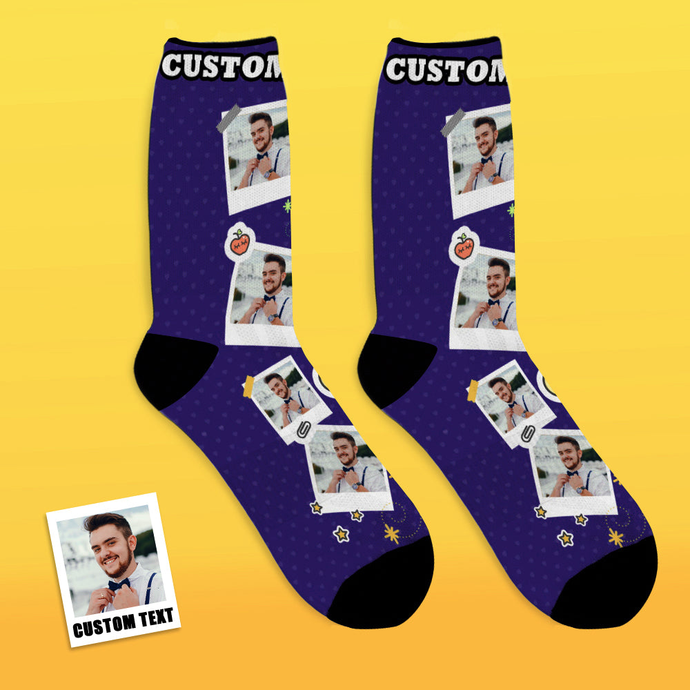 Chaussettes Photo Personnalisées Marque De Note Autocollante Personnalisée - MaPhotocaleconFr
