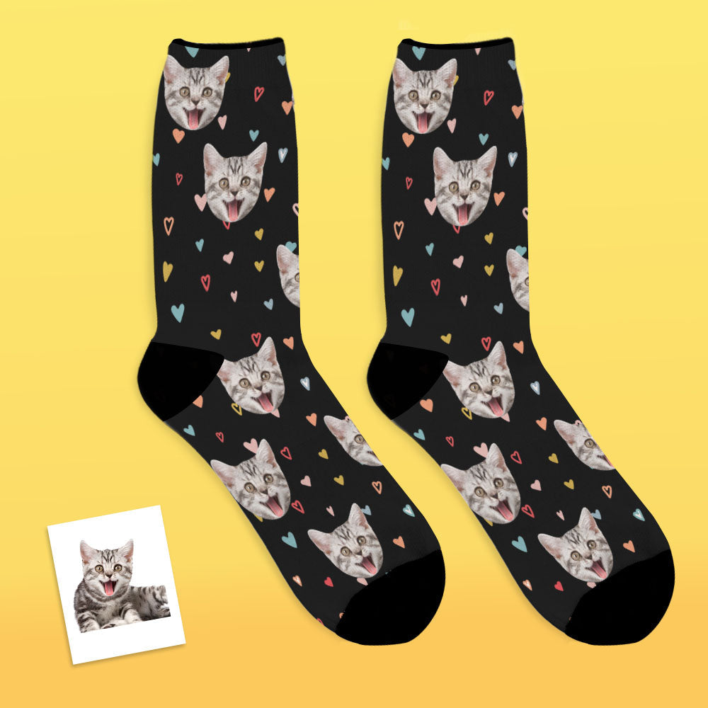 Chaussettes Personnalisées Chaussettes Visage Personnalisées Coeurs Colorés - MaPhotocaleconFr