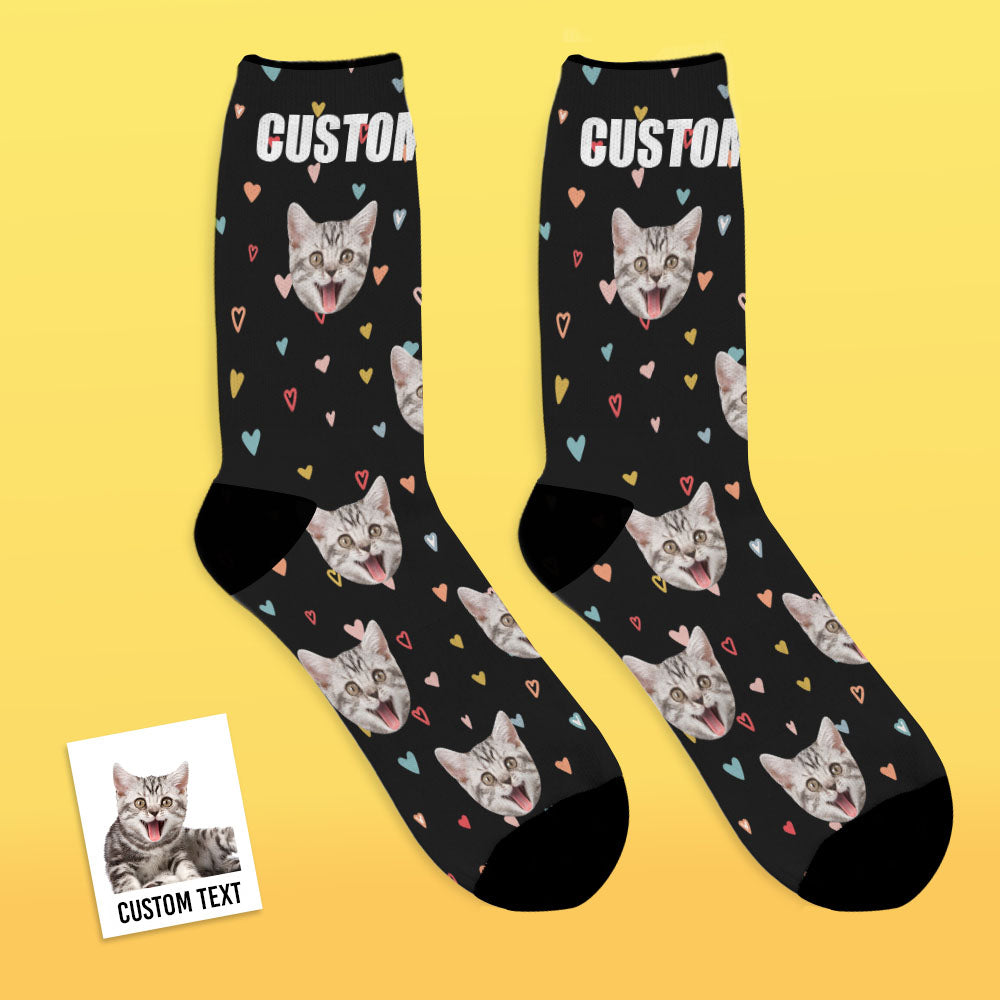 Chaussettes Personnalisées Chaussettes Visage Personnalisées Coeurs Colorés - MaPhotocaleconFr