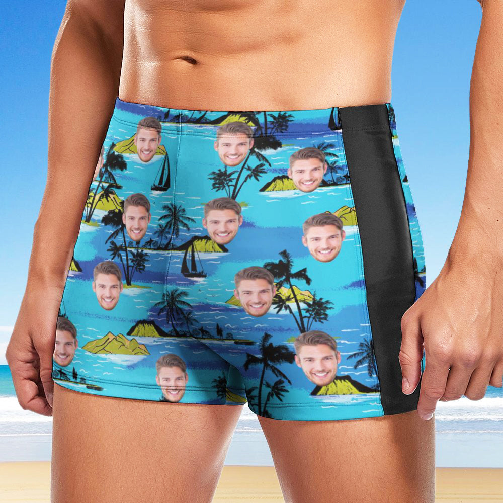Shorts De Natation Personnalisés Pour Hommes, Visages Hawaïens, Maillots De Bain Peseronalizés - Vacances Sur L'Île