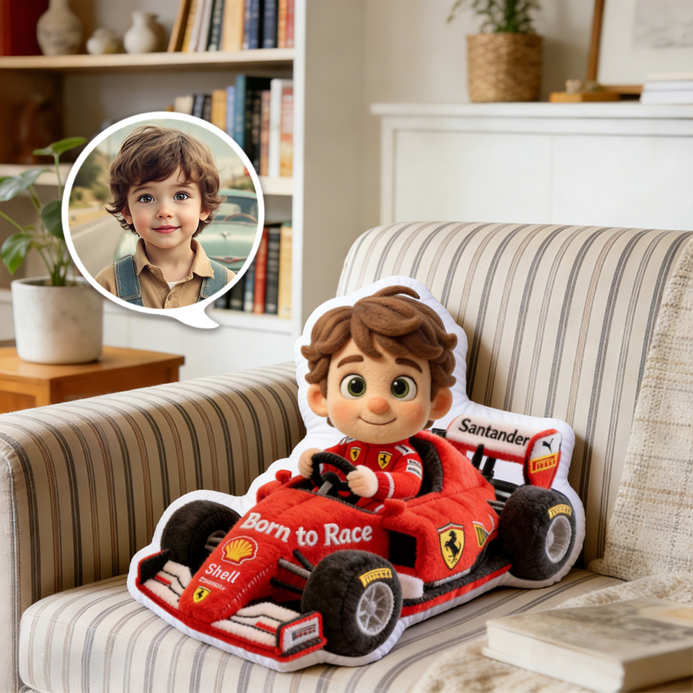 Coussin En Peluche Personnalisé Avec Photo Style Pixar, Voiture De Course