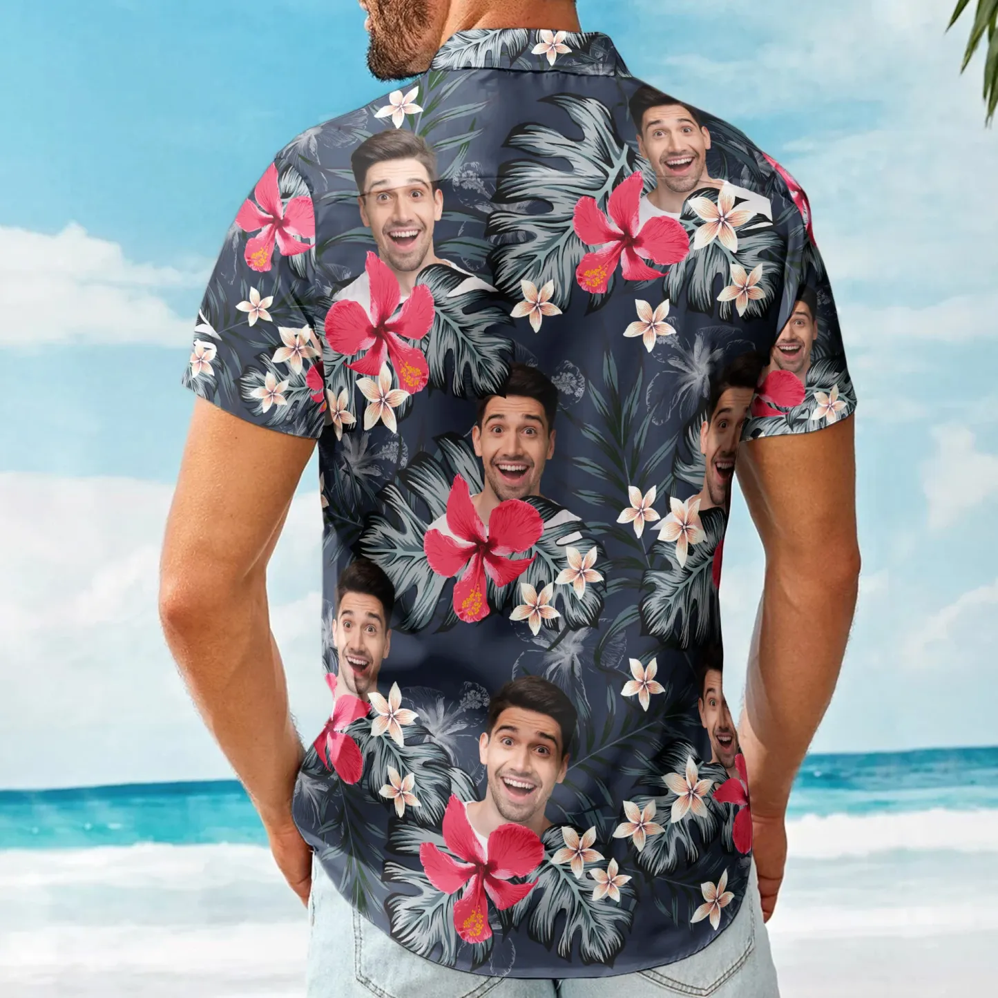 Photo Humoristique Personnalisée Pour Homme, Mari Hibiscus Rouge - T-shirt Hawaïen Personnalisé