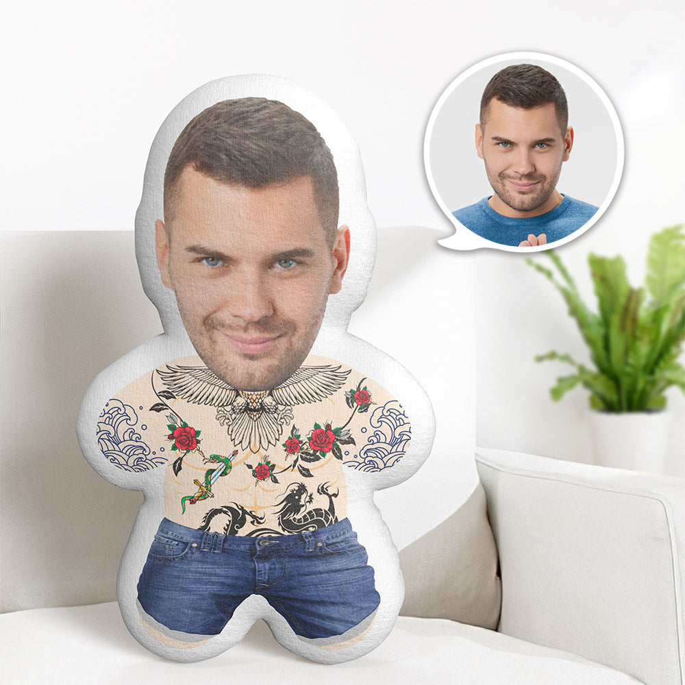 Tatouage Homme Visage Personnalisé Minime Teddy Oreiller Photo Personnalisée Minime Poupée - MaPhotocaleconFr