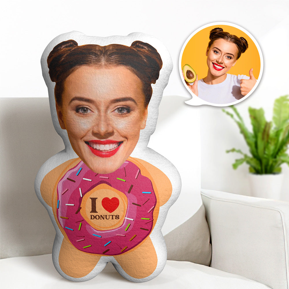 Coussin Minime Personnalisé « j’adore Les Donuts » - Peluche Minime Avec Photo Personnalisée - MaPhotocaleconFr