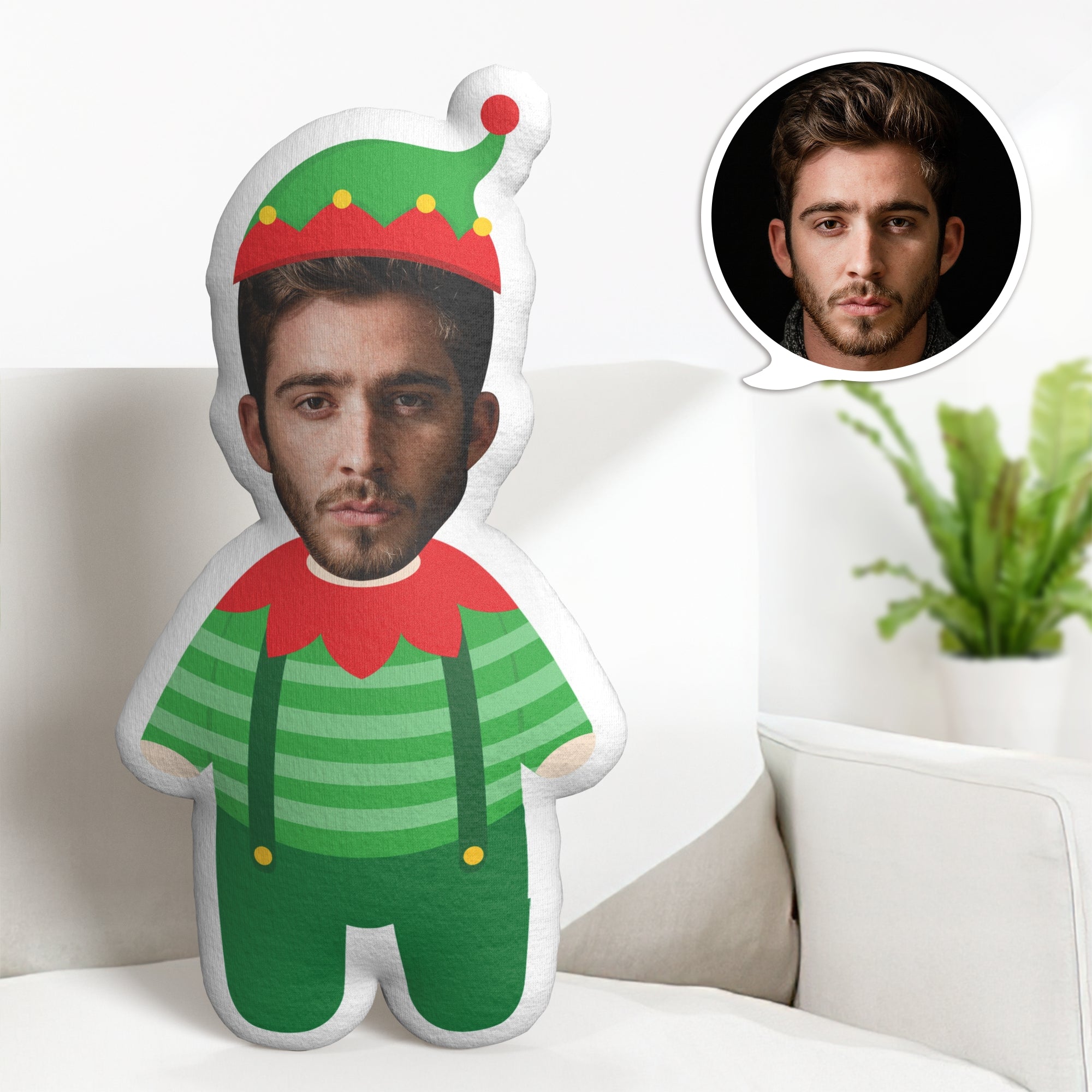 Coussin Décoratif Minime, Coussin Visage Personnalisé, Cadeau De Noël, Lutin De Noël - MaPhotocaleconFr