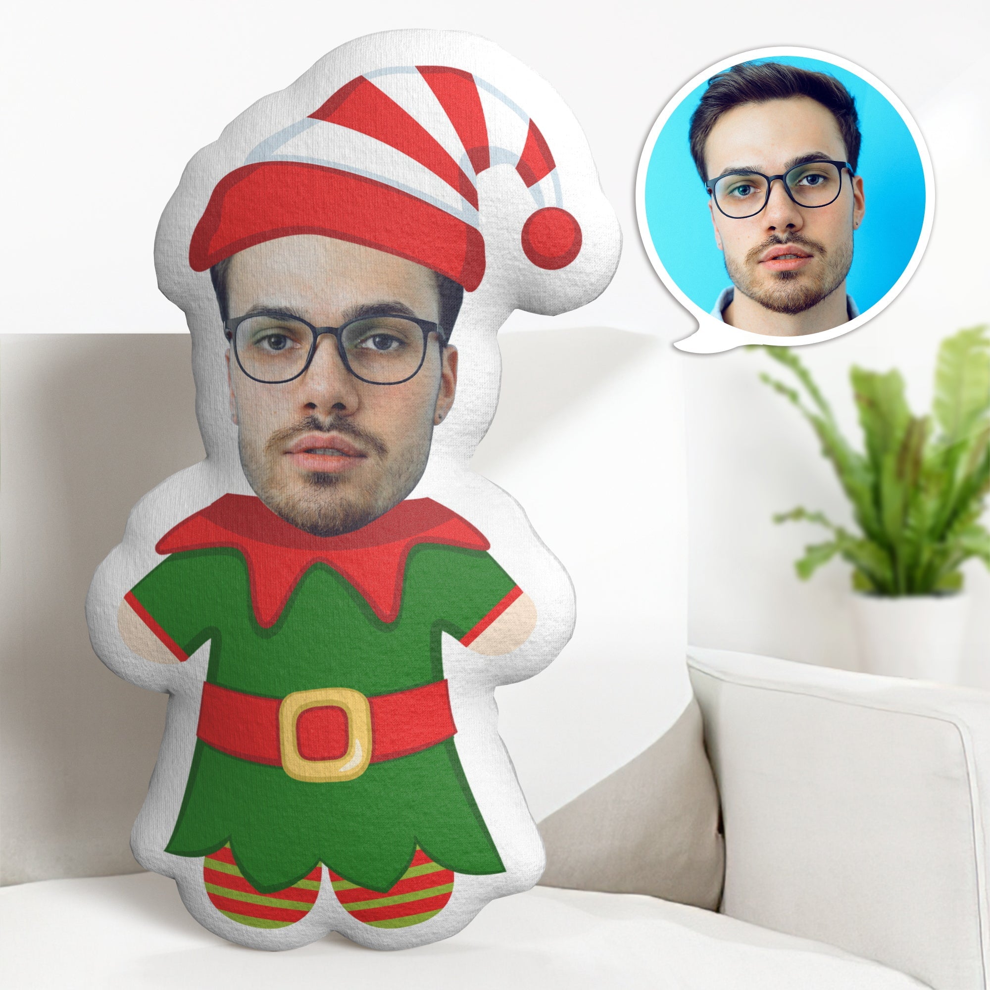 Coussin Personnalisé Avec Dessin Animé Et Mini-coussin Elfe De Noël - Cadeaux De Noël - MaPhotocaleconFr