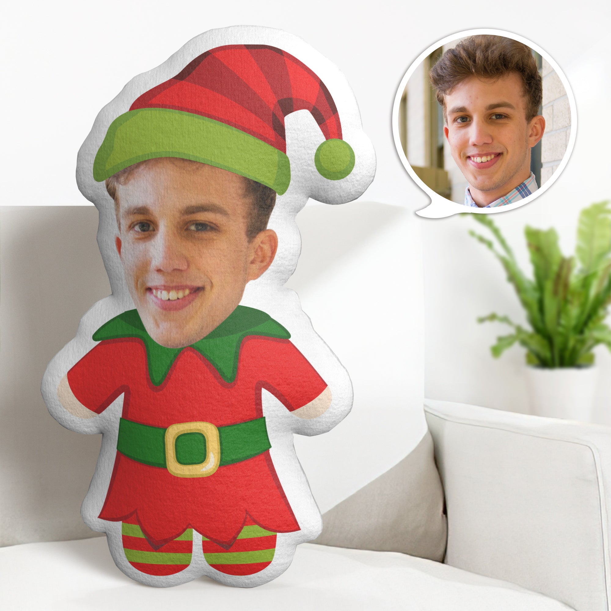 Coussin Décoratif Minime Elfe De Noël Personnalisé - Cadeaux De Coussins Décoratifs Minime Personnalisés - MaPhotocaleconFr