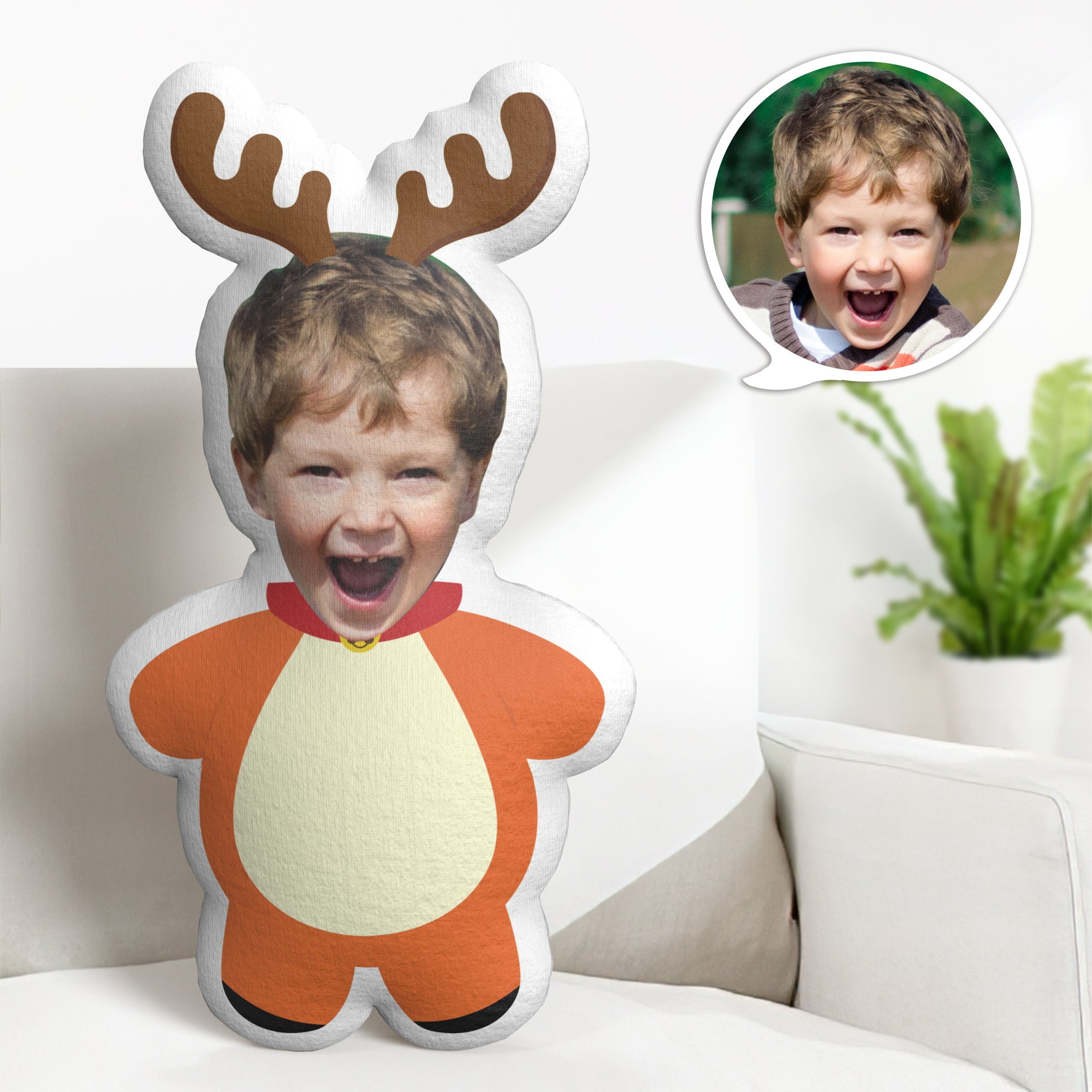 Coussin Décoratif Minime Personnalisé Avec Visage Personnalisé, Cadeau De Noël En Forme D'élan - MaPhotocaleconFr