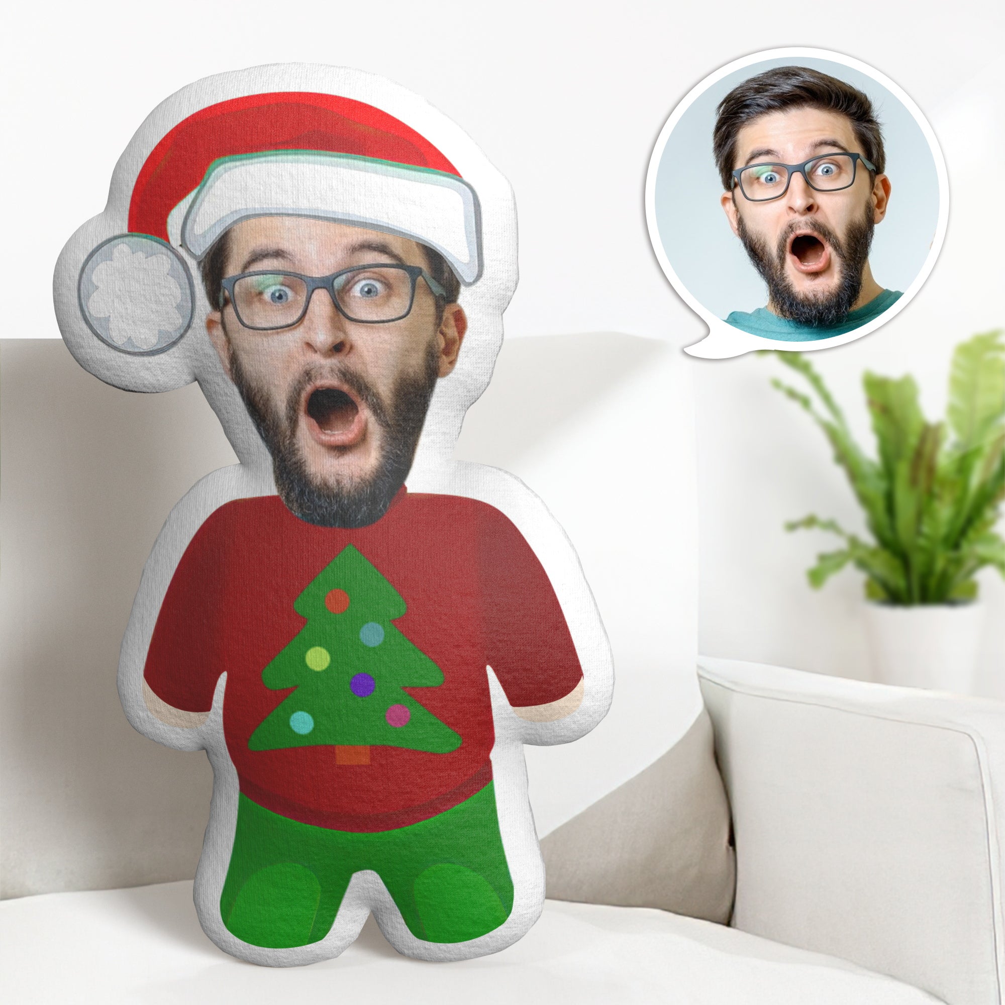 Coussin Décoratif Minime Personnalisé Avec Visage, Motif Dessin Animé, Pour Noël - MaPhotocaleconFr