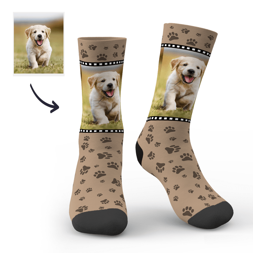 Chaussettes Personnalisées Chaussettes Visage Personnalisées Empreinte De Chien Mignon - MaPhotocaleconFr