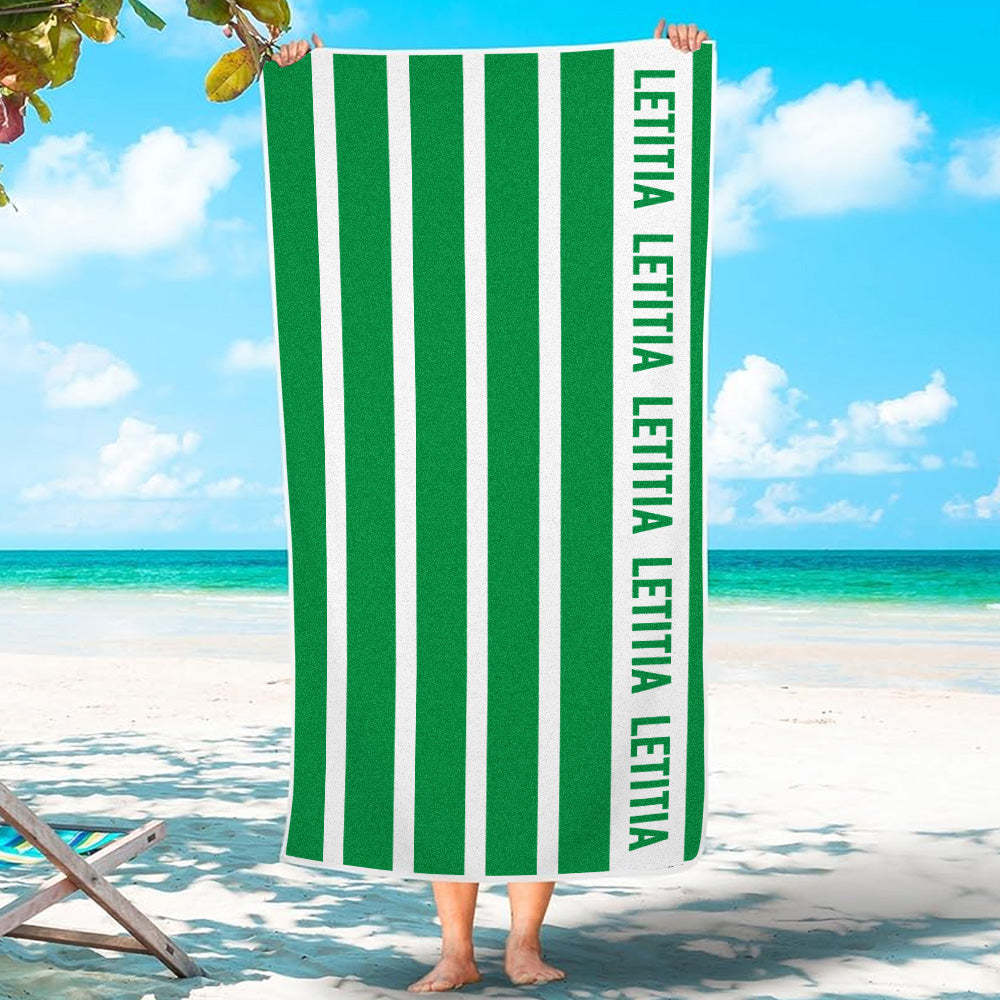 Serviette De Plage À Rayures Personnalisée Avec Nom, Accessoires De Plage, Cadeau Pour Les Enfants De La Famille - MaPhotocaleconFr