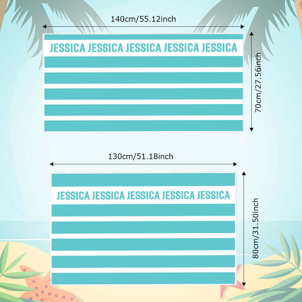 Serviette De Plage À Rayures Personnalisée Avec Nom, Accessoires De Plage, Cadeau Pour Les Enfants De La Famille - MaPhotocaleconFr