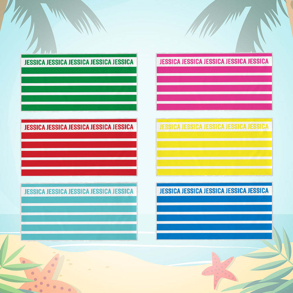 Serviette De Plage À Rayures Personnalisée Avec Nom, Accessoires De Plage, Cadeau Pour Les Enfants De La Famille - MaPhotocaleconFr