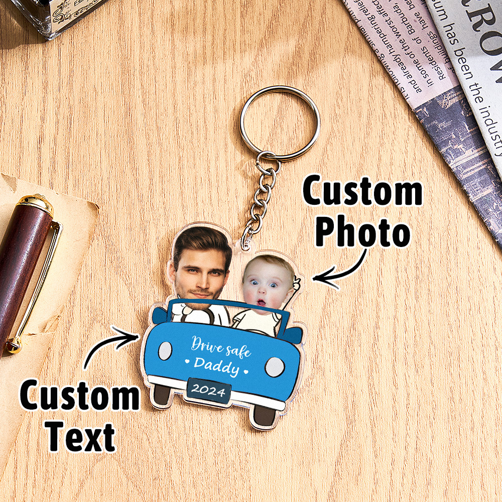 Porte-clés Personnalisé « conduisez Prudemment » ; Porte-clés De Style Voiture Personnalisé, Cadeaux Pour Papa - MaPhotocaleconFr