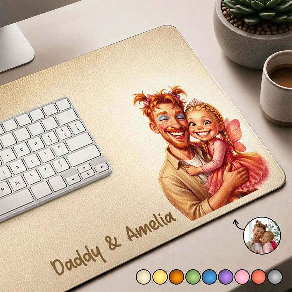 Photo Personnalisée Caricature Funny Portrait Family Pet Couples Besties, Tapis De Bureau En Cuir Personnalisé, Meilleur Cadeau Pour Papa