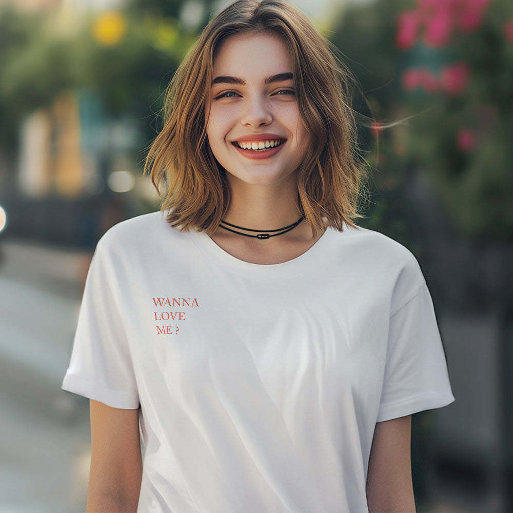 T-shirt Personnalisé Avec Code Qr Chemise De Connexion Sociale Personnalisée Avec Texte Wanna Love Me ? - MaPhotocaleconFr