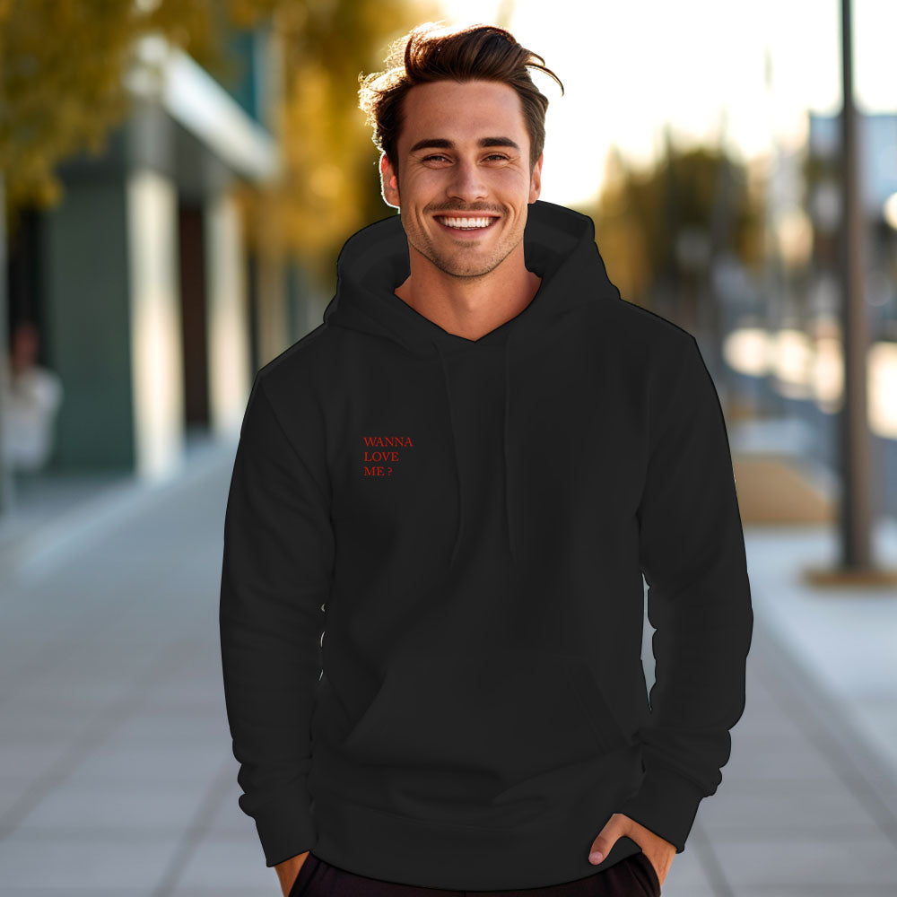 Sweat-shirt Personnalisé Avec Code Qr Sweat À Capuche Personnalisé Avec Texte Wanna Love Me ? - MaPhotocaleconFr