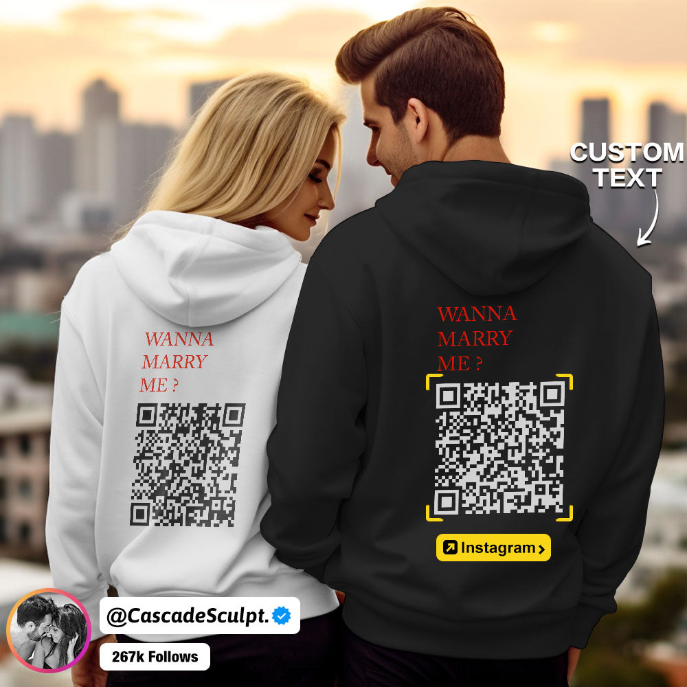 Sweat-shirt Personnalisé Avec Code Qr Sweat À Capuche Personnalisé Avec Texte Wanna Marry Me ? - MaPhotocaleconFr