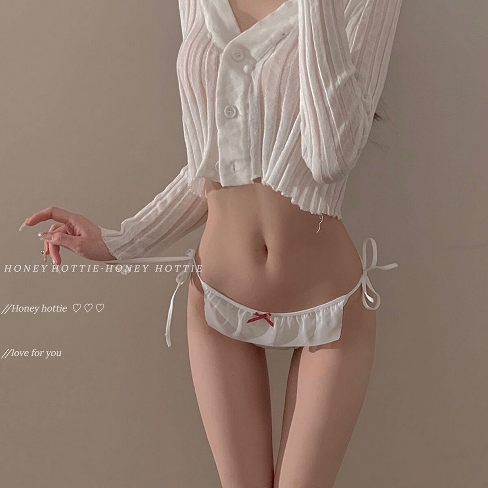 Japonais Doux Simple Pur Coton Antibactérien Couleur Unie Taille Basse Fille Sous-vêtements Sexy Pur Désir Dentelle Mince Slips Pour Femmes - MaPhotocaleconFr
