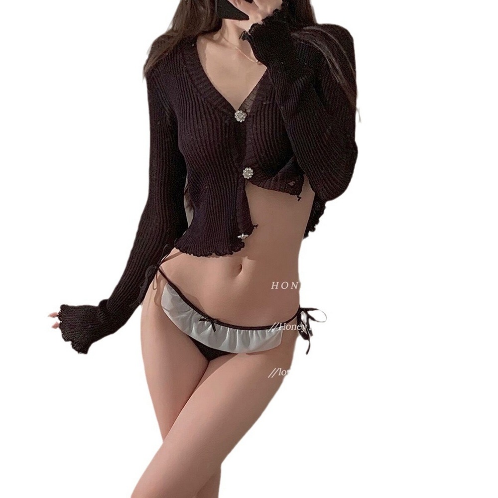 Japonais Doux Simple Pur Coton Antibactérien Couleur Unie Taille Basse Fille Sous-vêtements Sexy Pur Désir Dentelle Mince Slips Pour Femmes - MaPhotocaleconFr