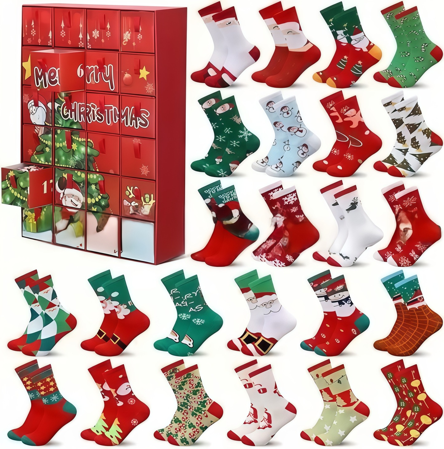 Calendrier De L'avent Chaussettes De Noël - Compte À Rebours De 24 Jours - Coffret Cadeau Festif - MaPhotocaleconFr