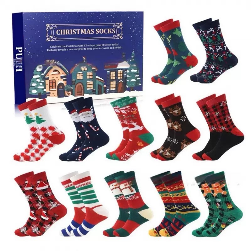 Calendrier De L'avent Chaussettes De Noël - Compte À Rebours De 24 Jours - Coffret Cadeau Festif - MaPhotocaleconFr