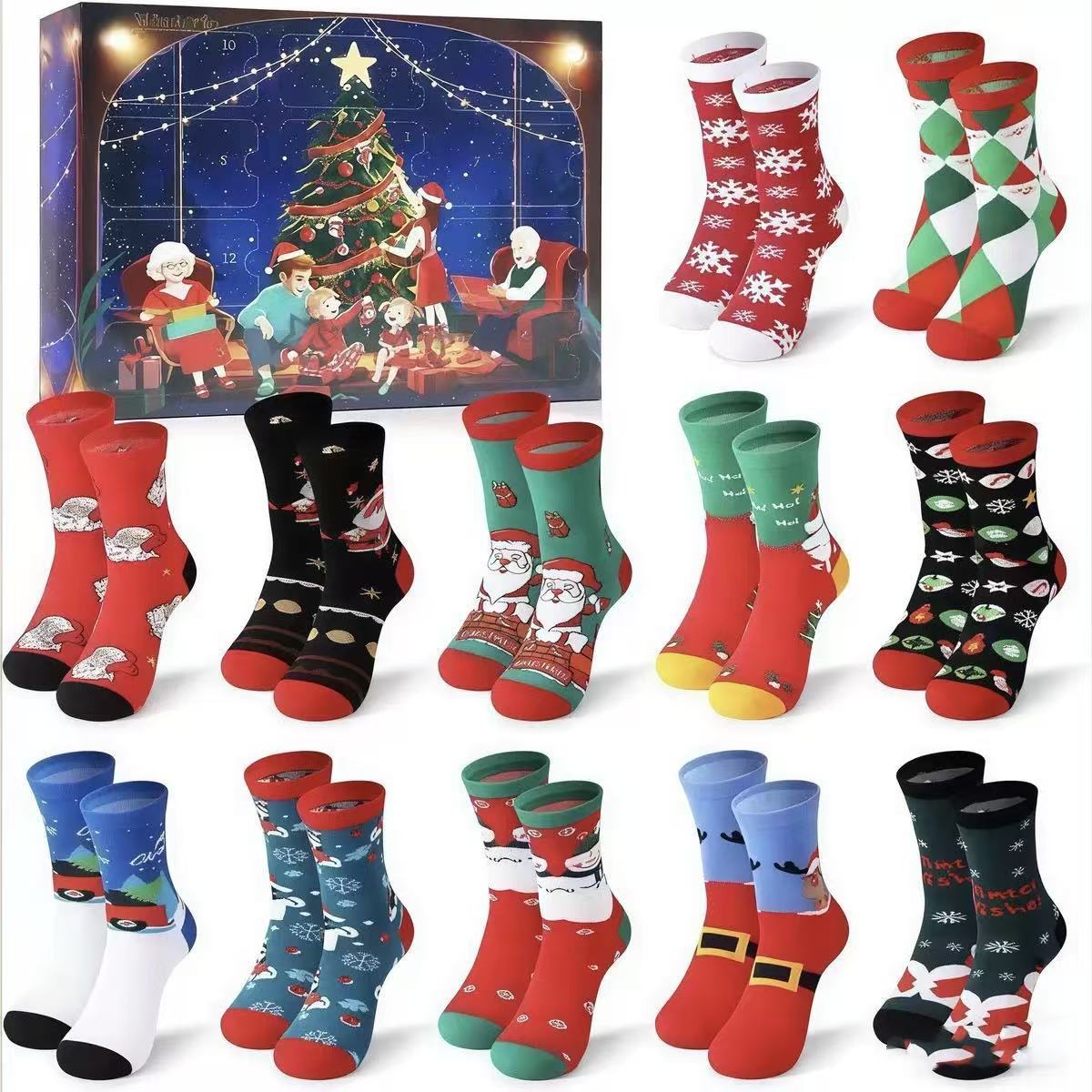 Calendrier De L'avent Chaussettes De Noël - Compte À Rebours De 24 Jours - Coffret Cadeau Festif - MaPhotocaleconFr