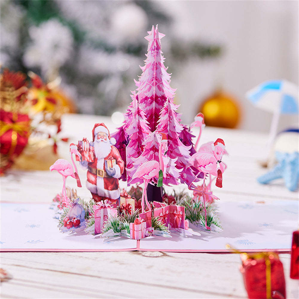 Carte Pop Up De Noël 3d, Carte De Vœux Avec Arbre De Noël Rose Et Flamant Rose - MaPhotocaleconFr