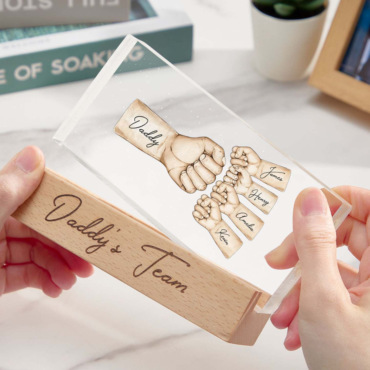Veilleuse Led En Acrylique Personnalisée, Cadeau Personnalisé Pour La Fête Des Pères Avec L'équipe De Papa - MaPhotocaleconFr