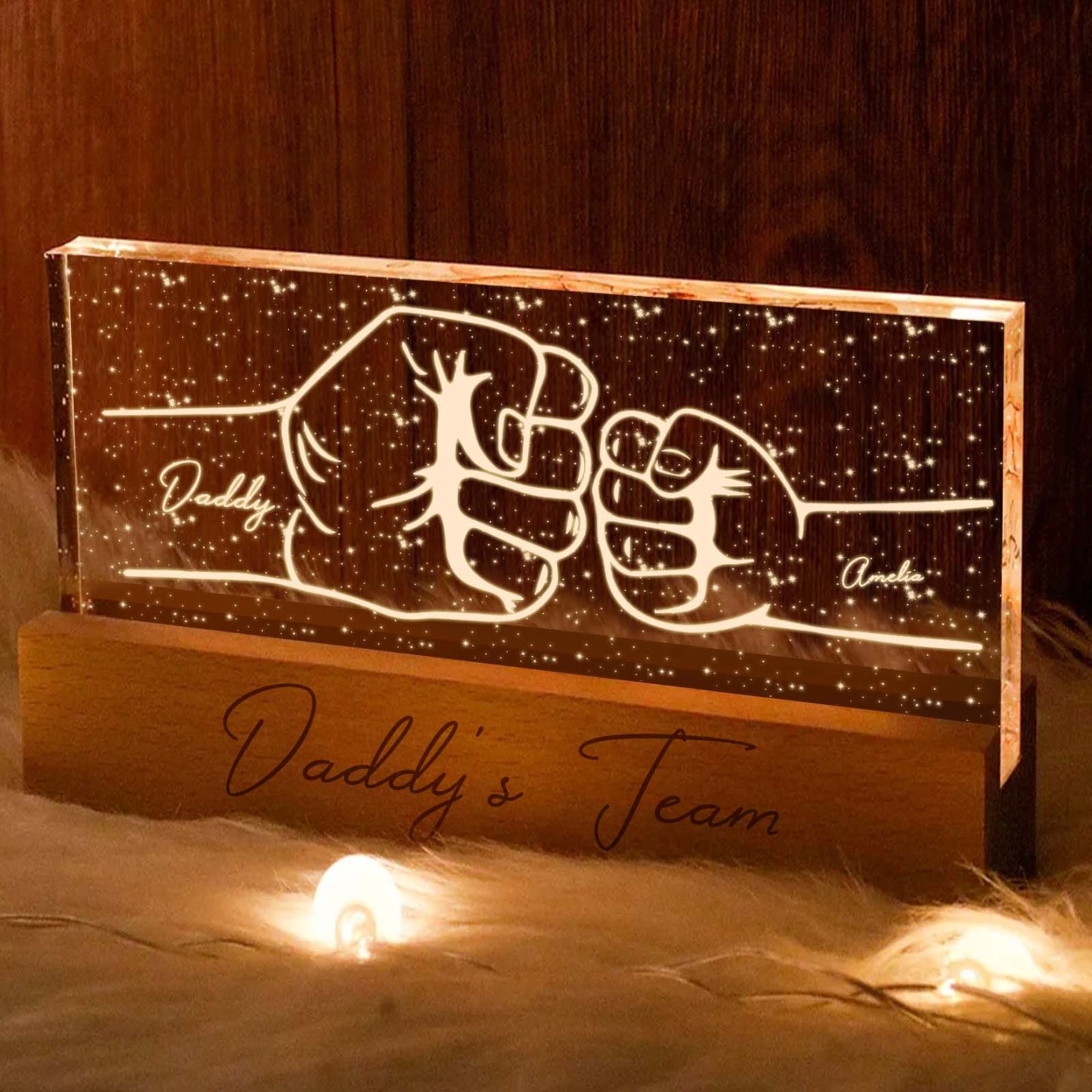 Veilleuse Led En Acrylique Personnalisée, Cadeau Personnalisé Pour La Fête Des Pères Avec Le Poing De L'équipe De Papa - MaPhotocaleconFr