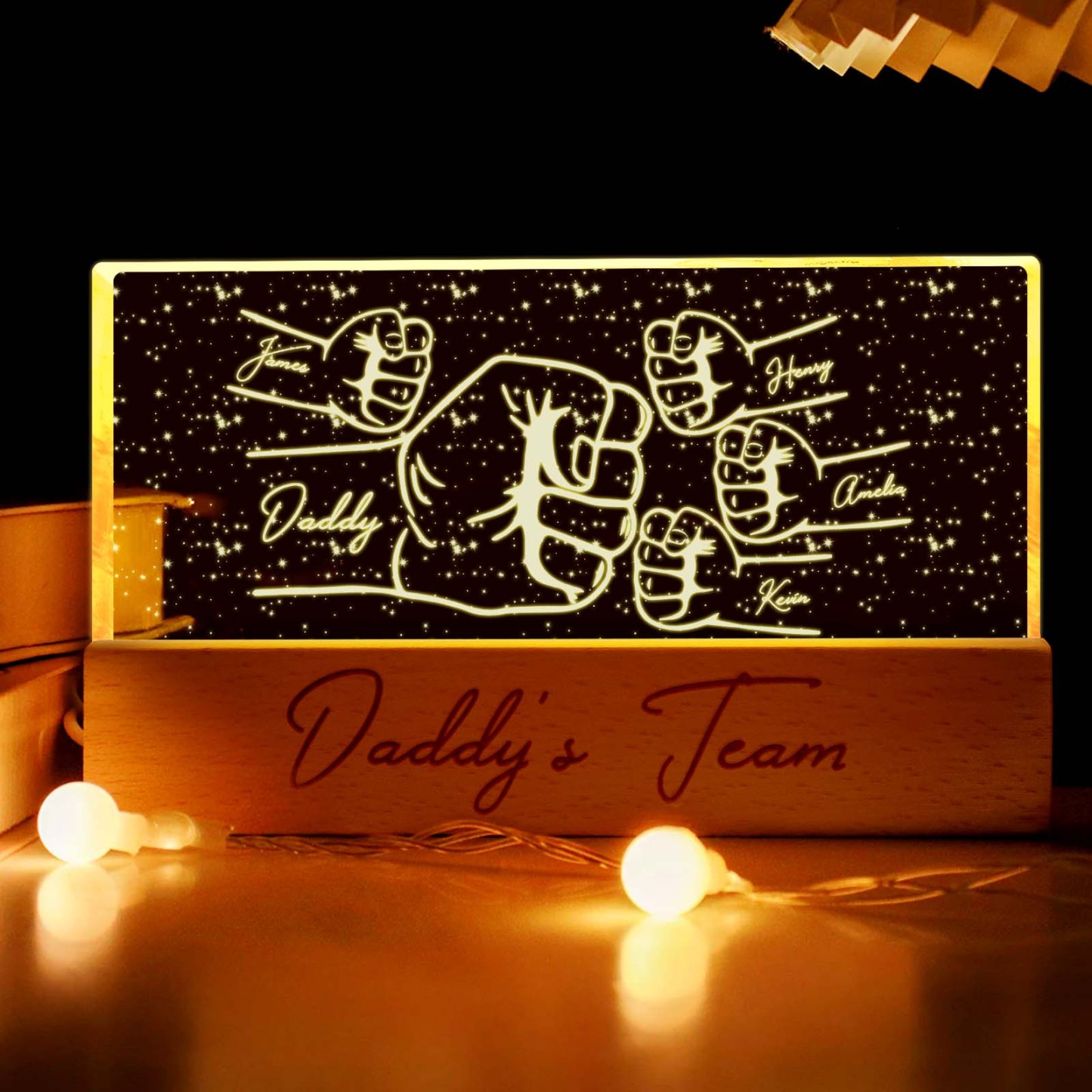Veilleuse Led En Acrylique Personnalisée, Cadeau Personnalisé Pour La Fête Des Pères Avec Le Poing De L'équipe De Papa - MaPhotocaleconFr