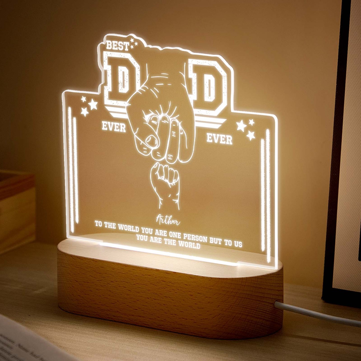 Veilleuse Fist Bump, Cadeau De Fête Des Pères, Cadeau Personnalisé Pour Papa, Cadeau Pour Enfants, Meilleur Papa De Tous Les Temps - MaPhotocaleconFr