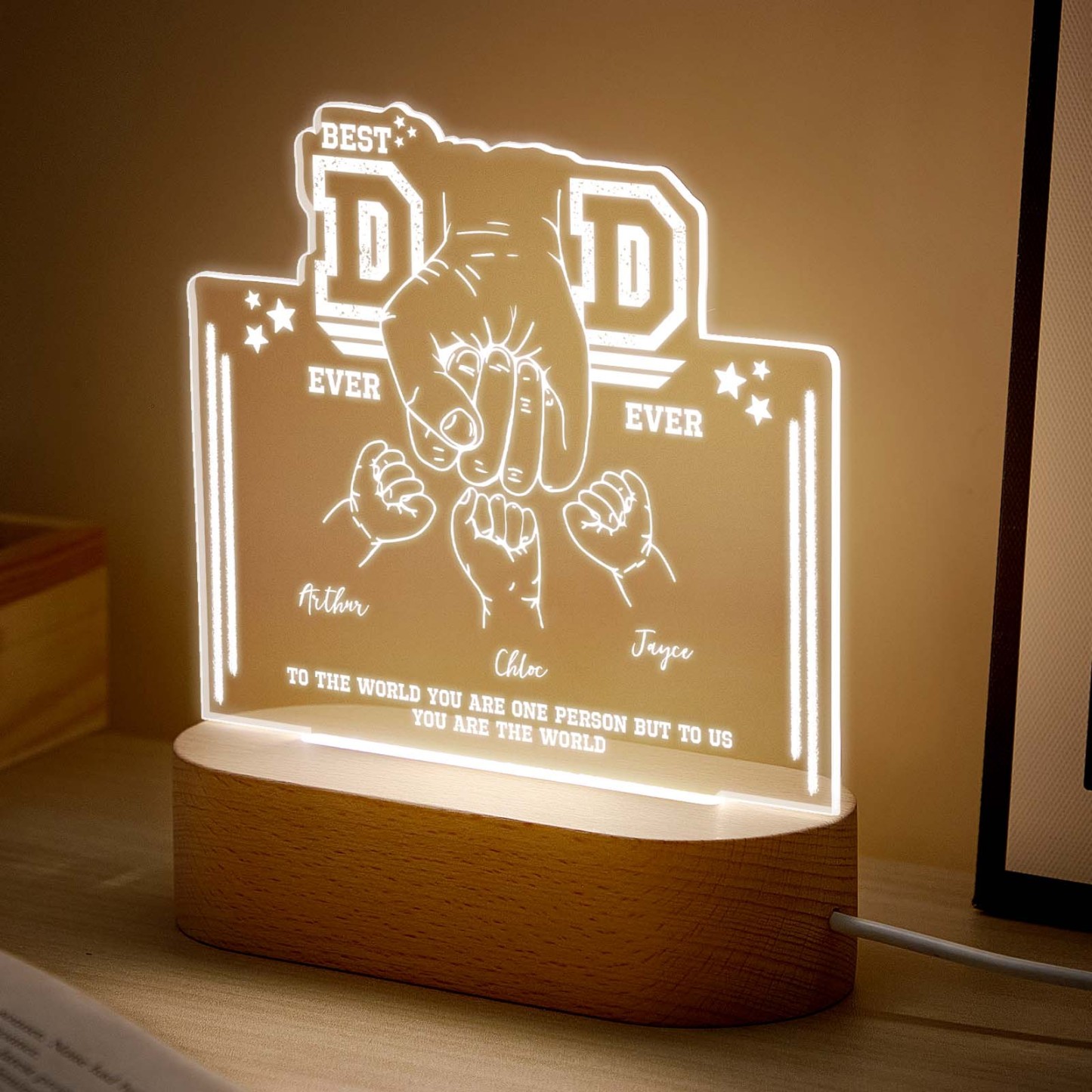 Veilleuse Fist Bump, Cadeau De Fête Des Pères, Cadeau Personnalisé Pour Papa, Cadeau Pour Enfants, Meilleur Papa De Tous Les Temps - MaPhotocaleconFr